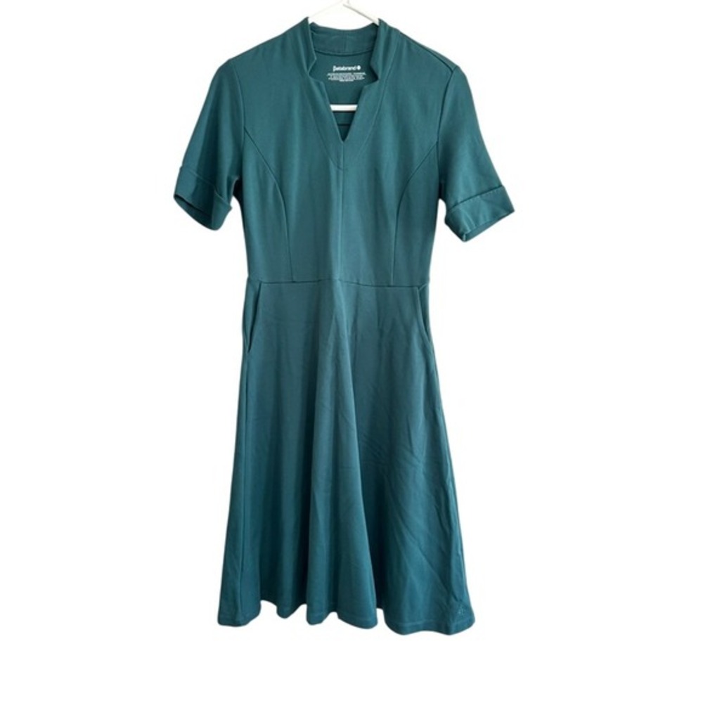 Betabrand Midi Dress Teal Green Short Sleeve Career Secretary Office Casual